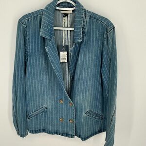 NWT Universal Threads Blue Denim White Striped Blazer Jacket Size XXL